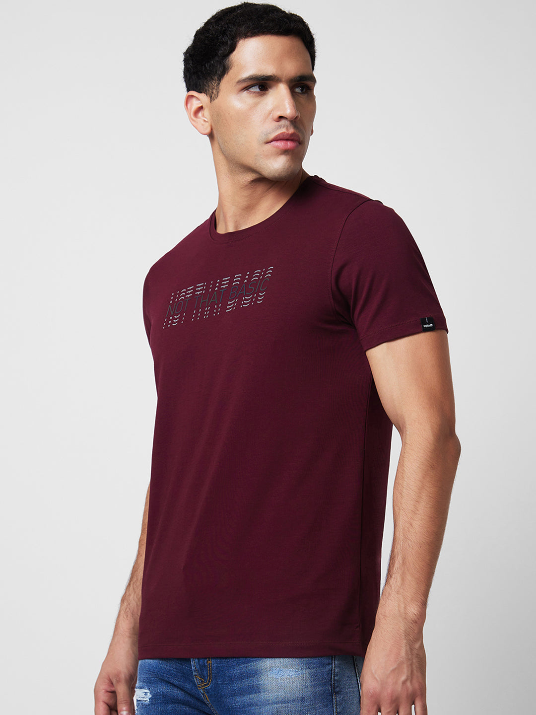 Spykar Round Neck Half Sleeves Red T-Shirt  For Men