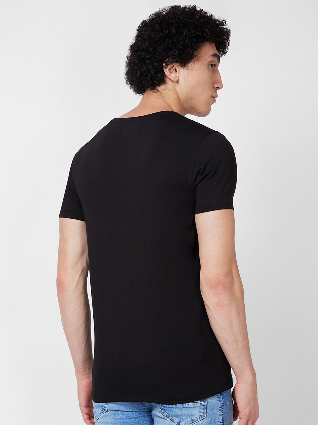 Spykar ROUND NECK HALF SLEEVES Black T-shirt  For Men