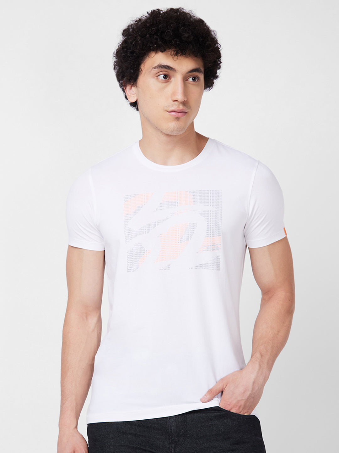 Spykar ROUND NECK HALF SLEEVES White T-shirt  For Men