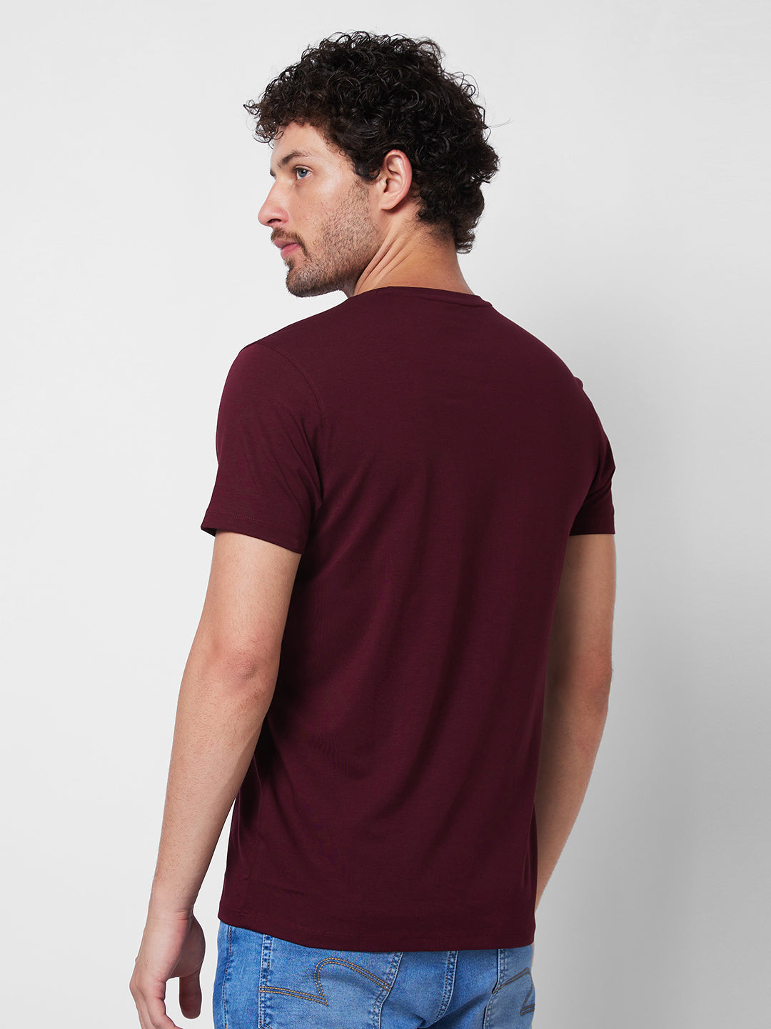 Spykar ROUND NECK HALF SLEEVES Red T-shirt  For Men