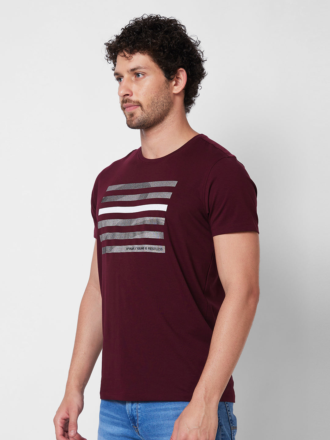 Spykar ROUND NECK HALF SLEEVES Red T-shirt  For Men