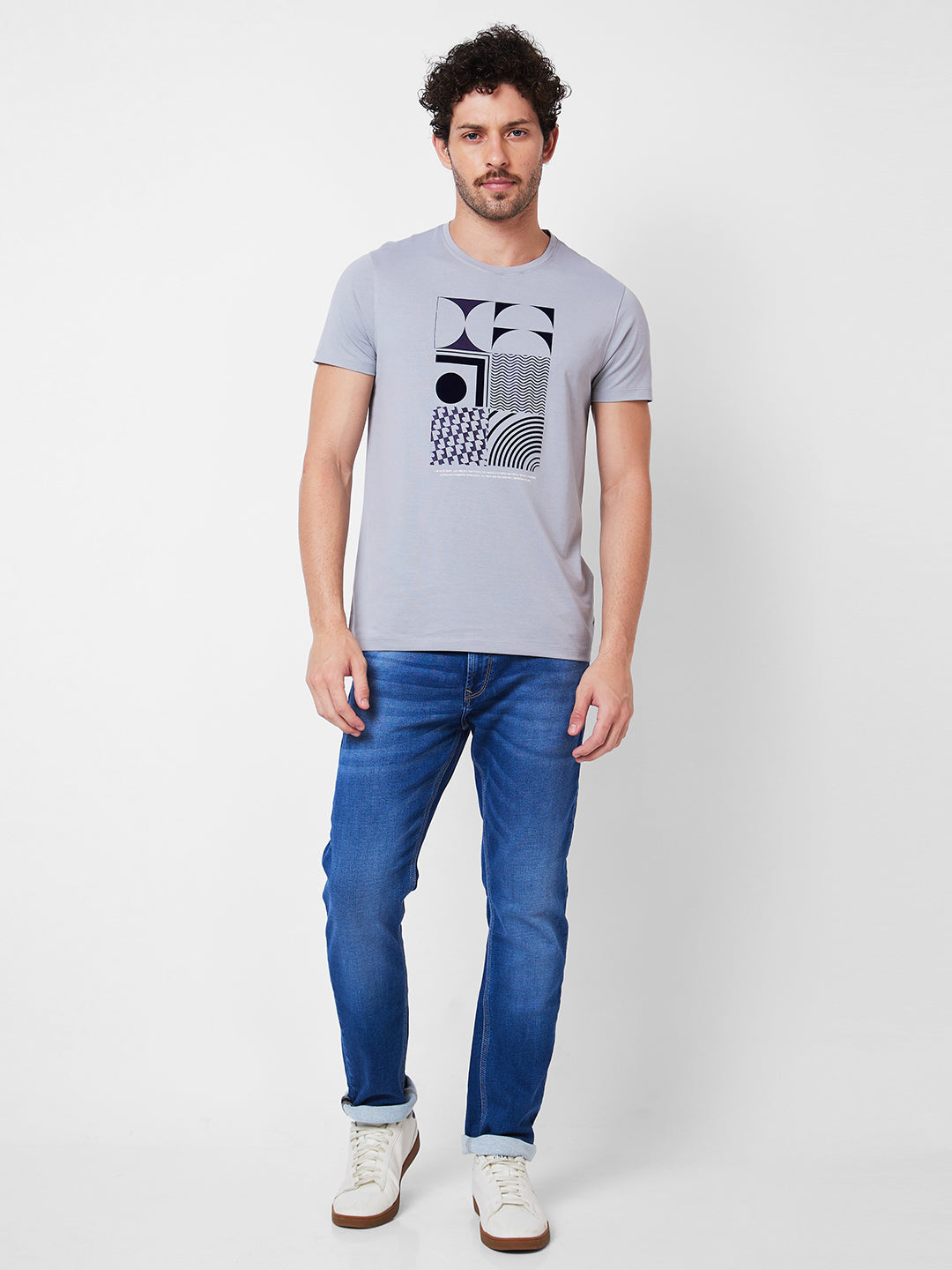 Spykar Round Neck Half Sleeves Grey T-Shirt  For Men