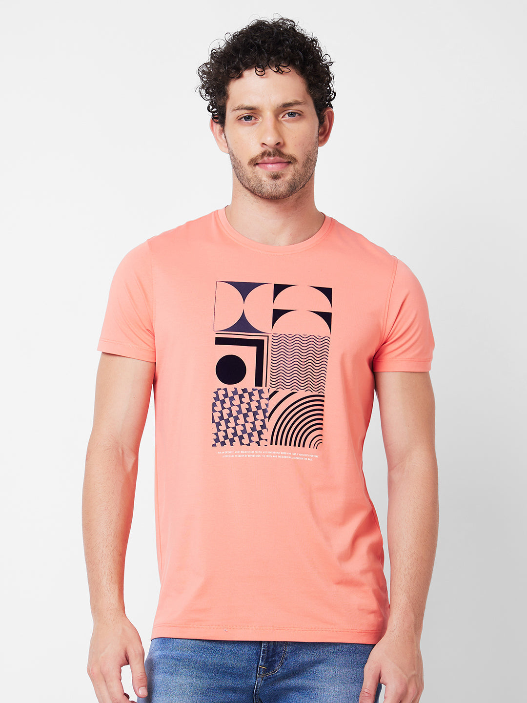 Spykar Round Neck Half Sleeves Pink T-Shirt  For Men