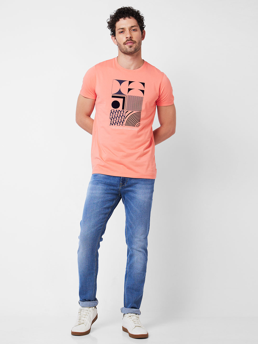 Spykar Round Neck Half Sleeves Pink T-Shirt  For Men