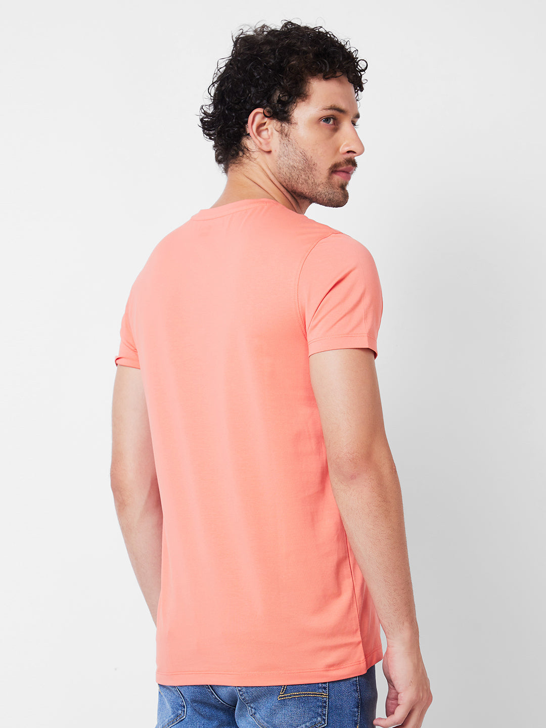 Spykar Round Neck Half Sleeves Pink T-Shirt  For Men