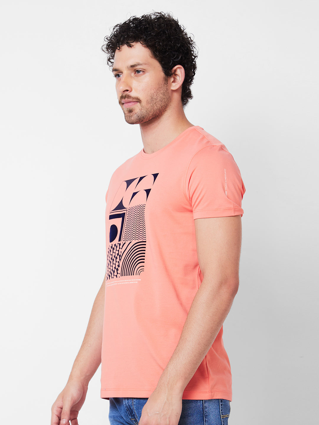 Spykar Round Neck Half Sleeves Pink T-Shirt  For Men