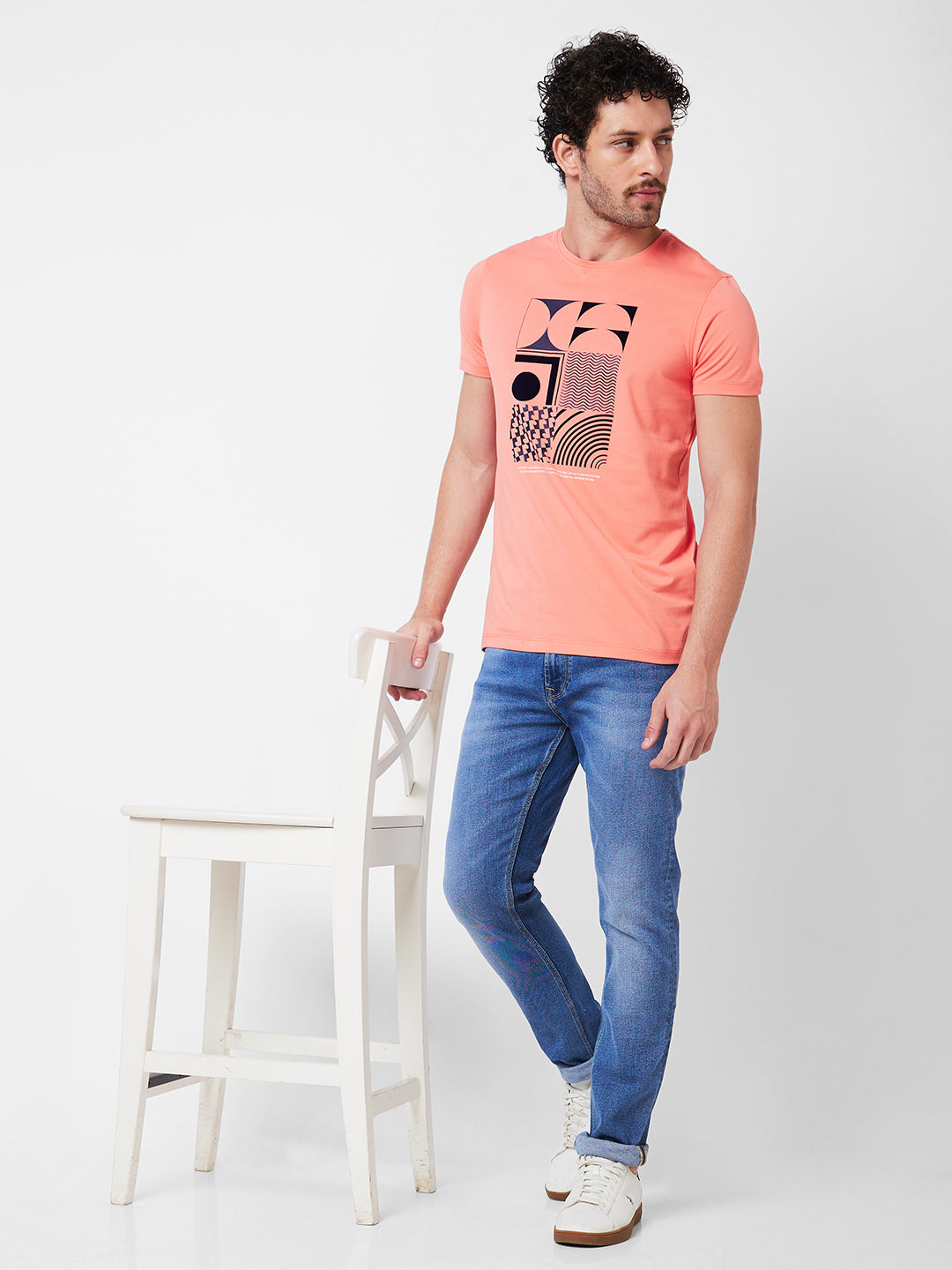 Spykar Round Neck Half Sleeves Pink T-Shirt  For Men