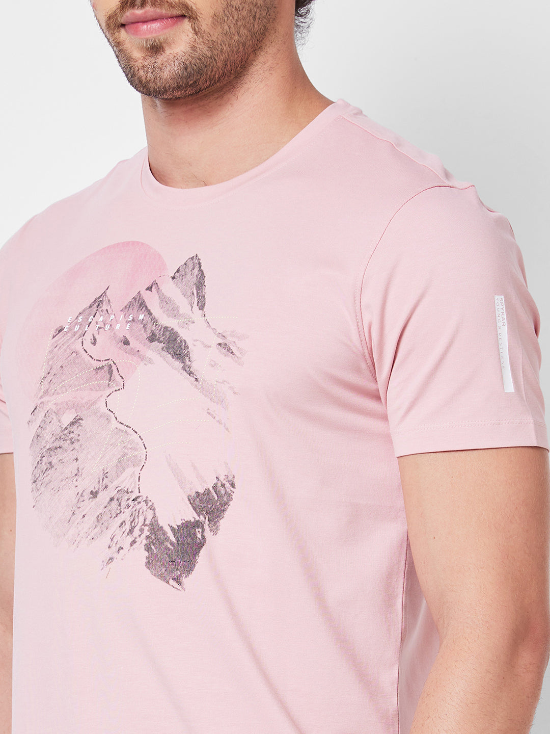 Spykar ROUND NECK HALF SLEEVES Pink T-shirt  For Men