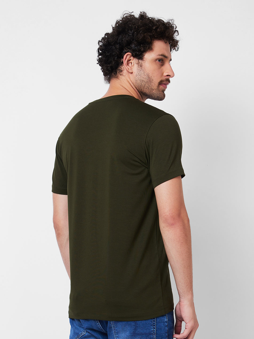 Spykar Round Neck Half Sleeves Green T-Shirt  For Men