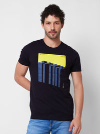 Spykar ROUND NECK HALF SLEEVES Blue T-shirt  For Men