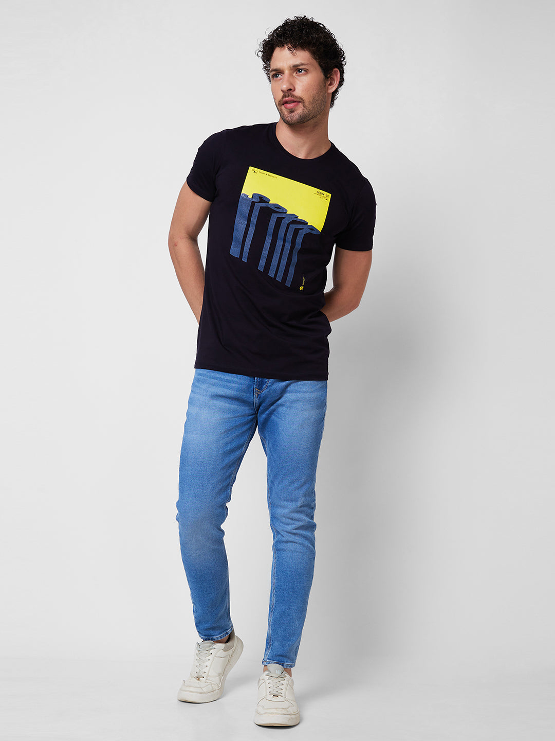 Spykar ROUND NECK HALF SLEEVES Blue T-shirt  For Men