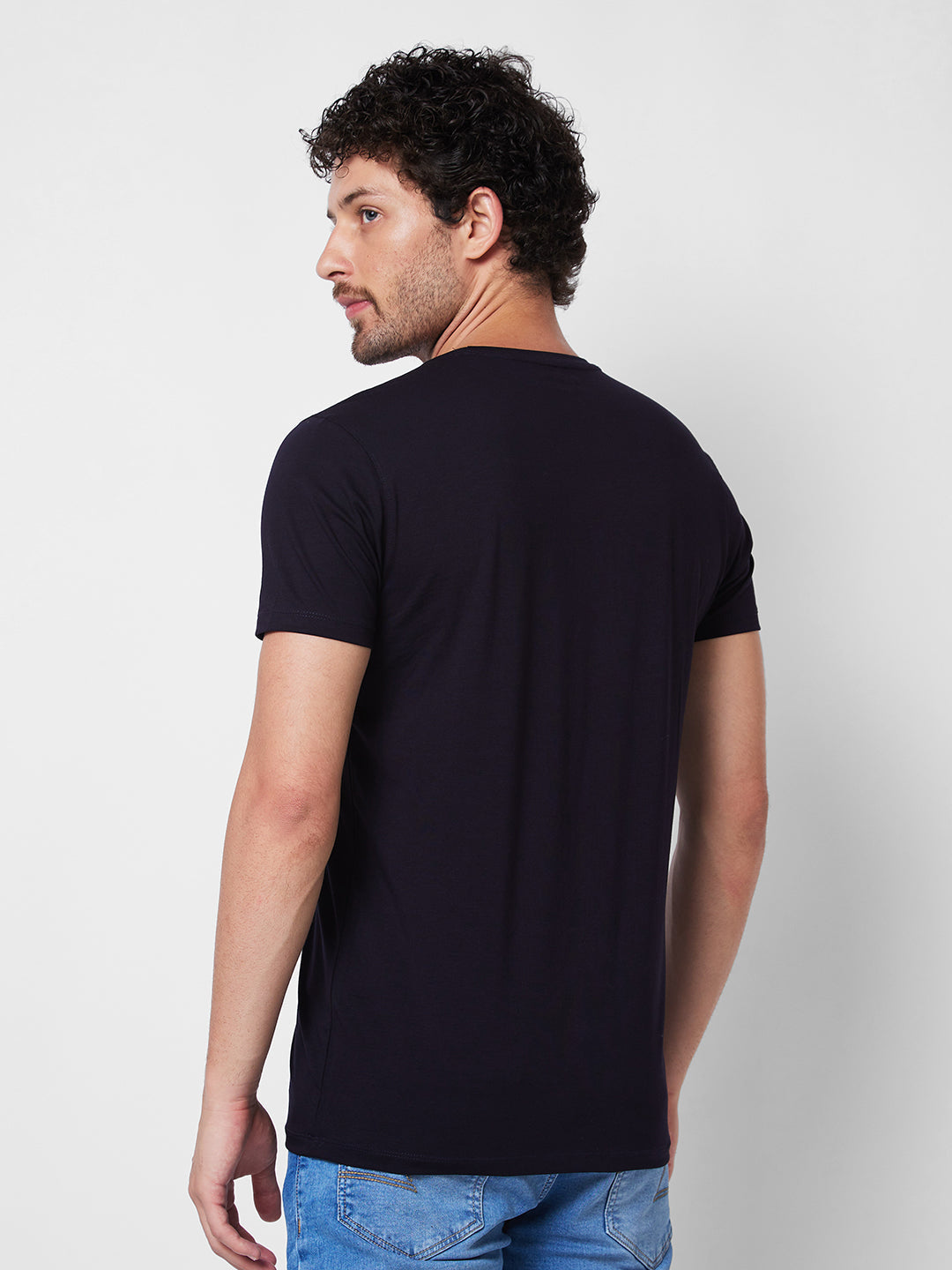 Spykar ROUND NECK HALF SLEEVES Blue T-shirt  For Men