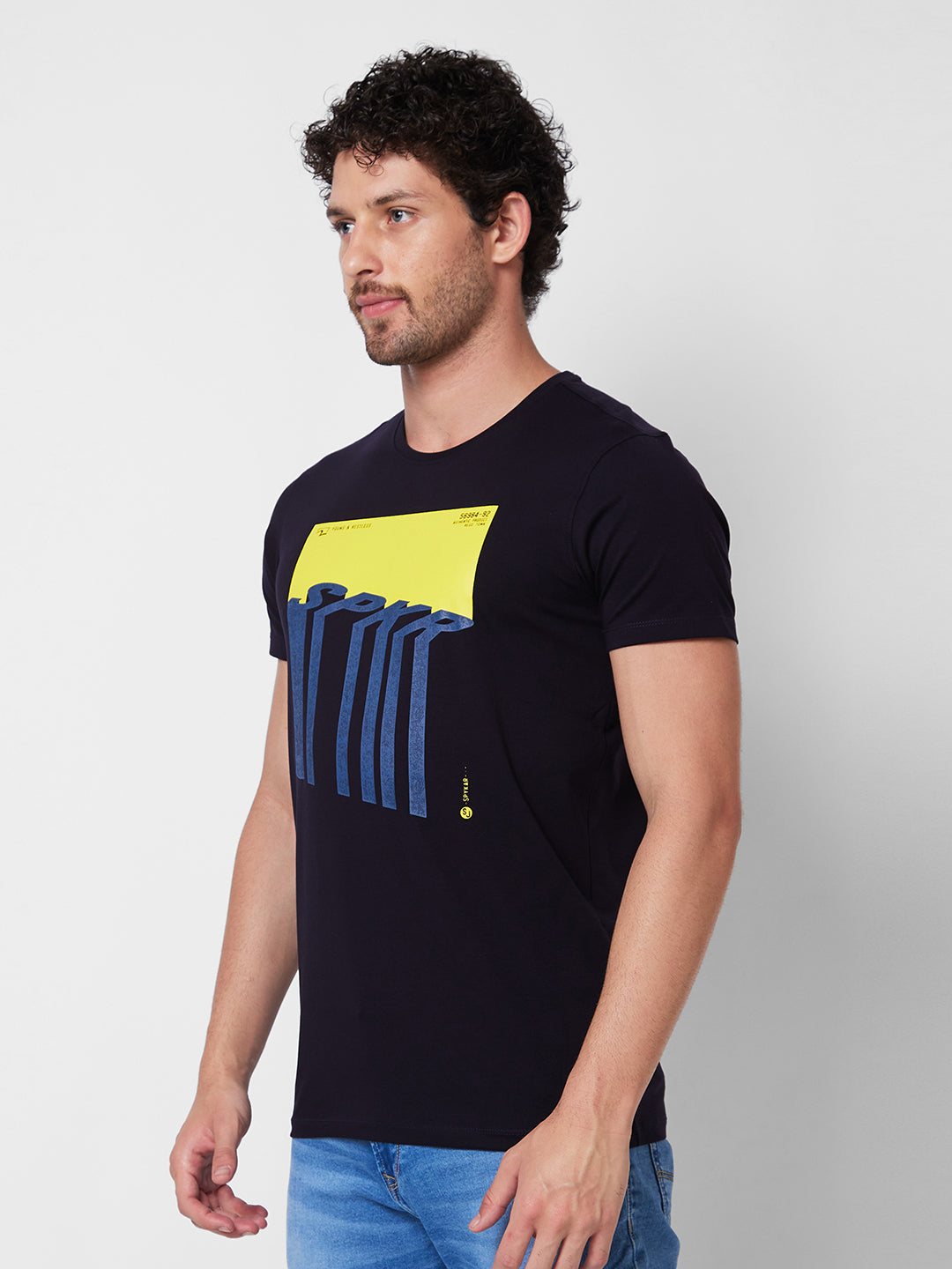 Spykar ROUND NECK HALF SLEEVES Blue T-shirt  For Men