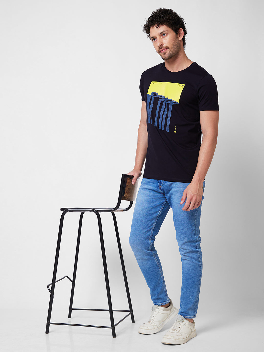 Spykar ROUND NECK HALF SLEEVES Blue T-shirt  For Men