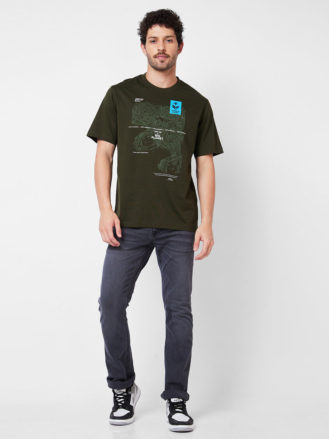 Spykar Round Neck Half Sleeves Green T-Shirt  For Men