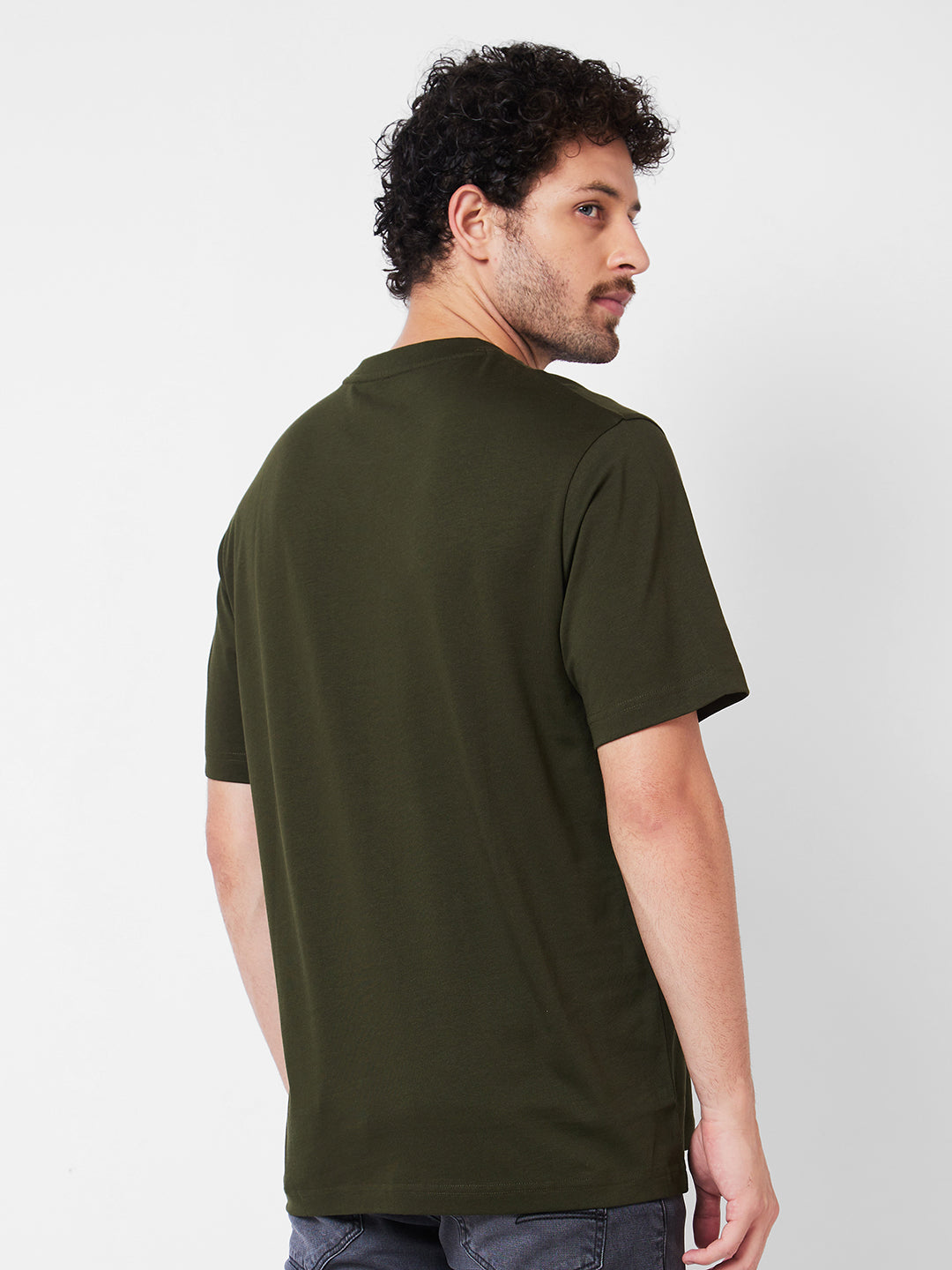 Spykar Round Neck Half Sleeves Green T-Shirt  For Men