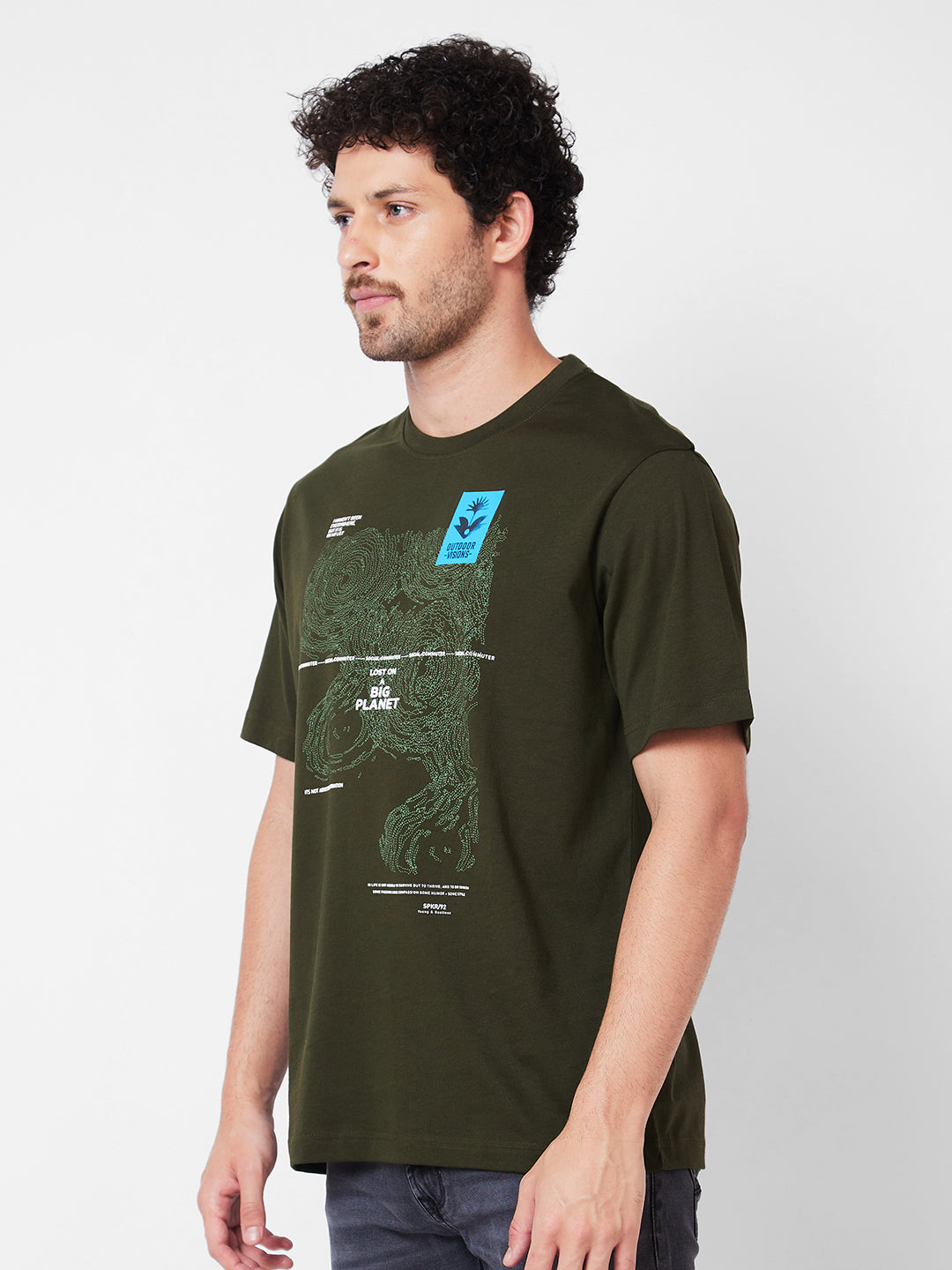 Spykar Round Neck Half Sleeves Green T-Shirt  For Men