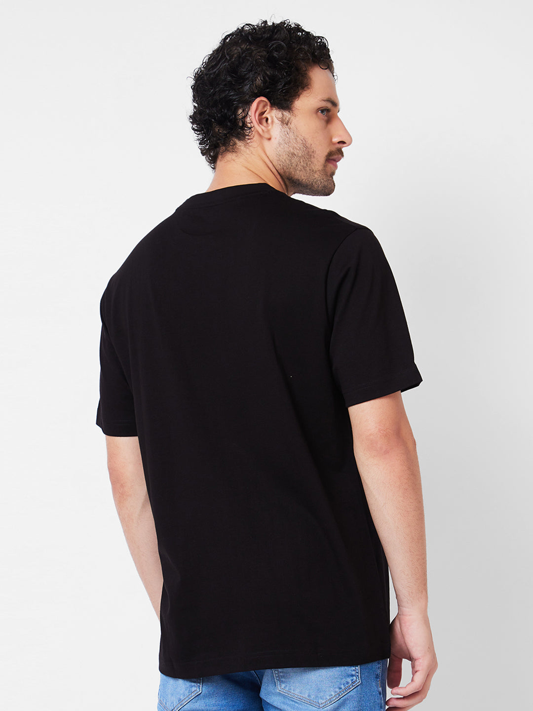 Spykar Round Neck Half Sleeves Black T-Shirt  For Men