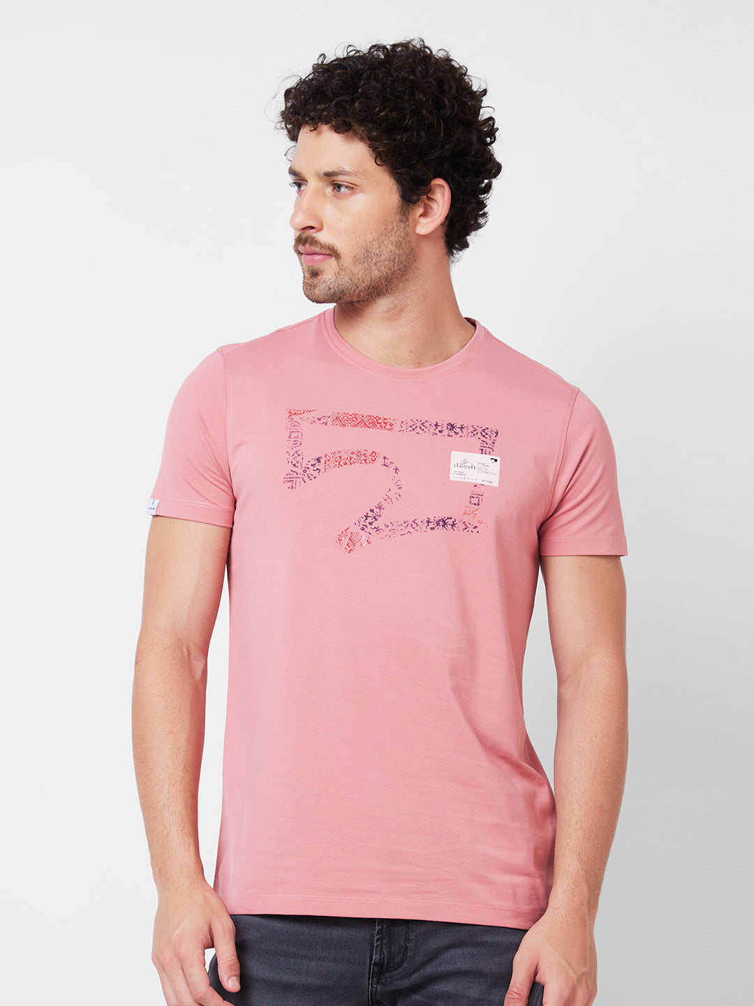 Spykar Round Neck Half Sleeves Pink T-Shirt  For Men