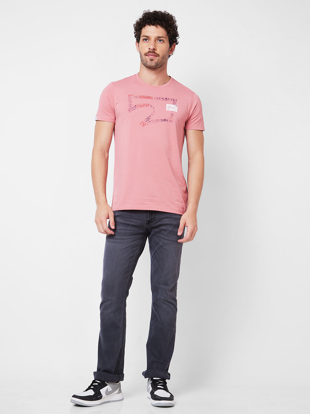 Spykar Round Neck Half Sleeves Pink T-Shirt  For Men