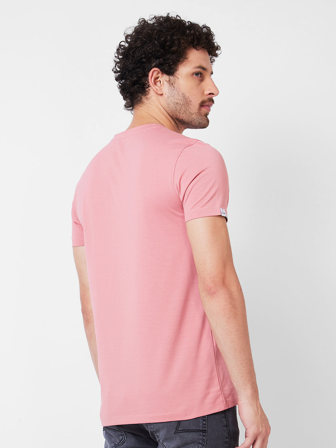 Spykar Round Neck Half Sleeves Pink T-Shirt  For Men