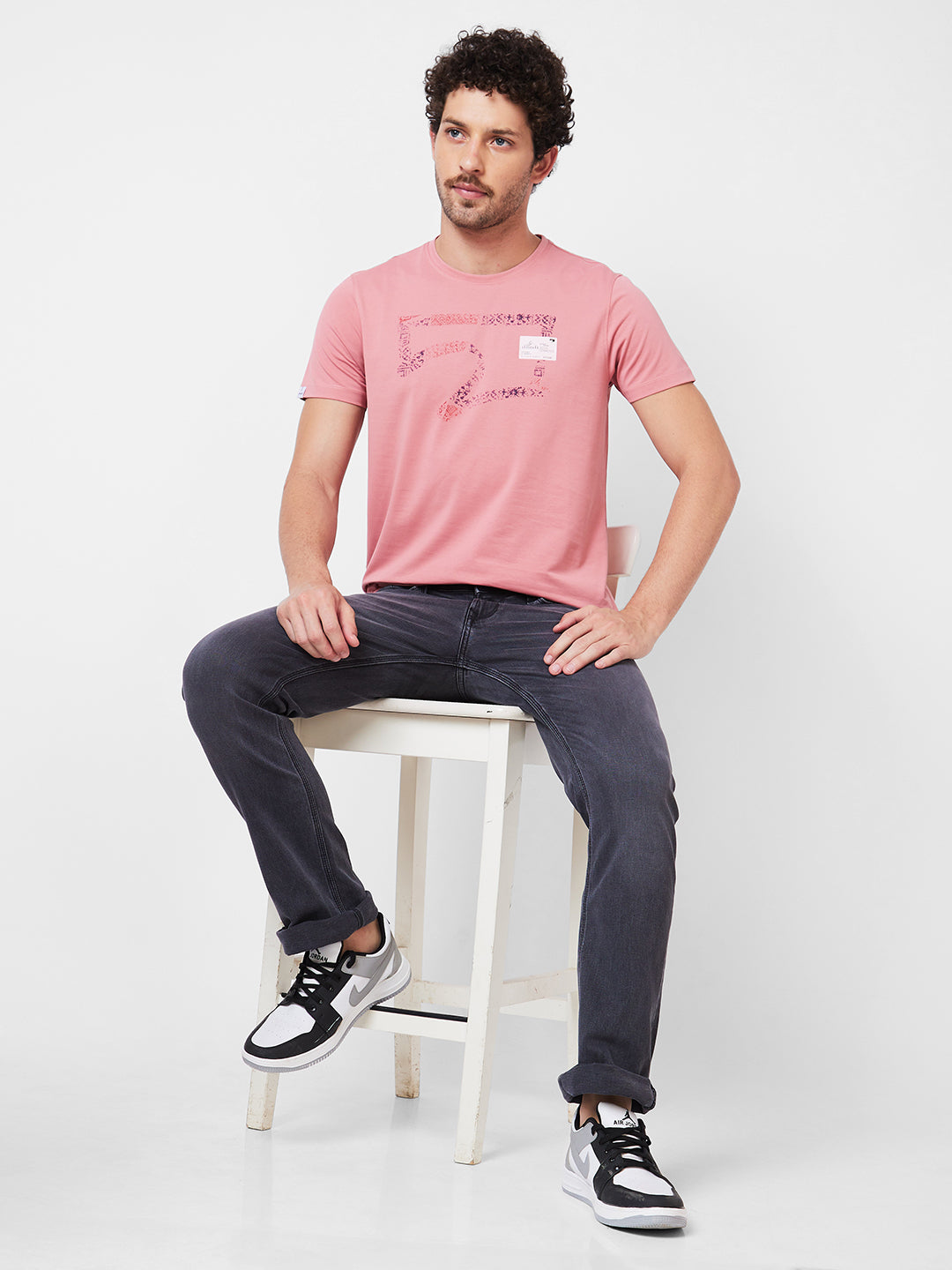 Spykar Round Neck Half Sleeves Pink T-Shirt  For Men