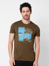 Spykar Round Neck Half Sleeves Green T-Shirt  For Men