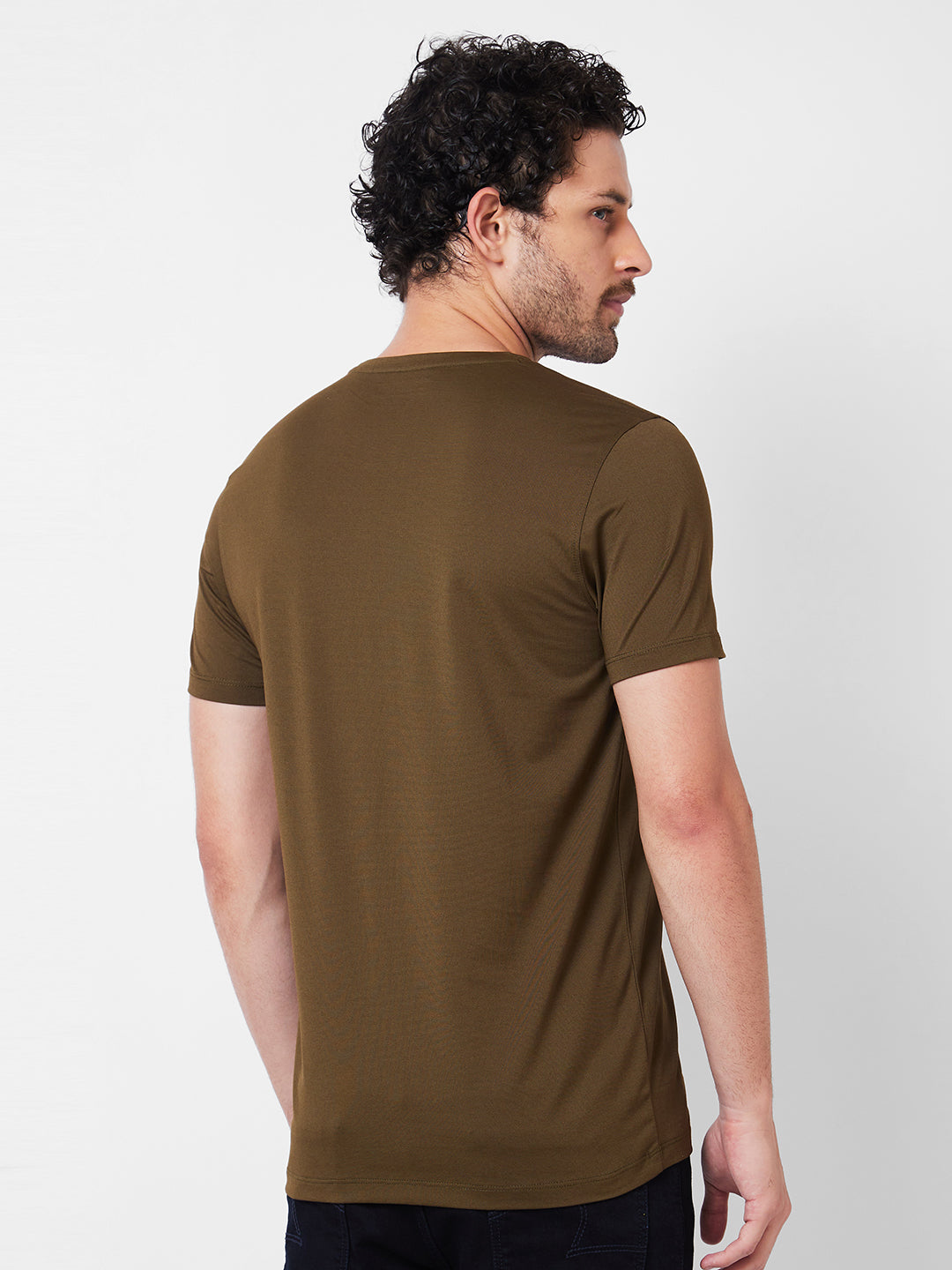 Spykar Round Neck Half Sleeves Green T-Shirt  For Men