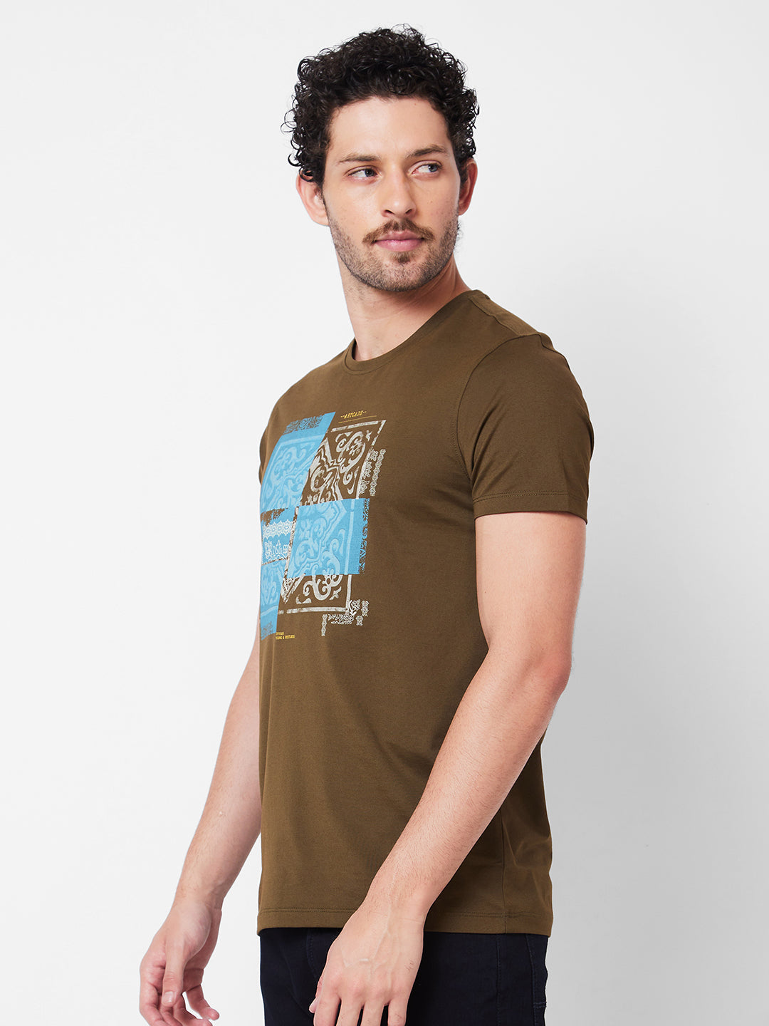 Spykar Round Neck Half Sleeves Green T-Shirt  For Men