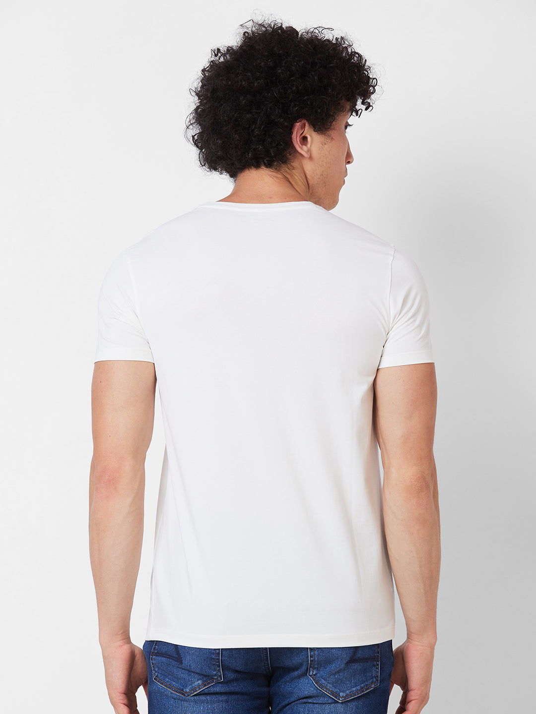 Spykar ROUND NECK HALF SLEEVES White T-shirt  For Men