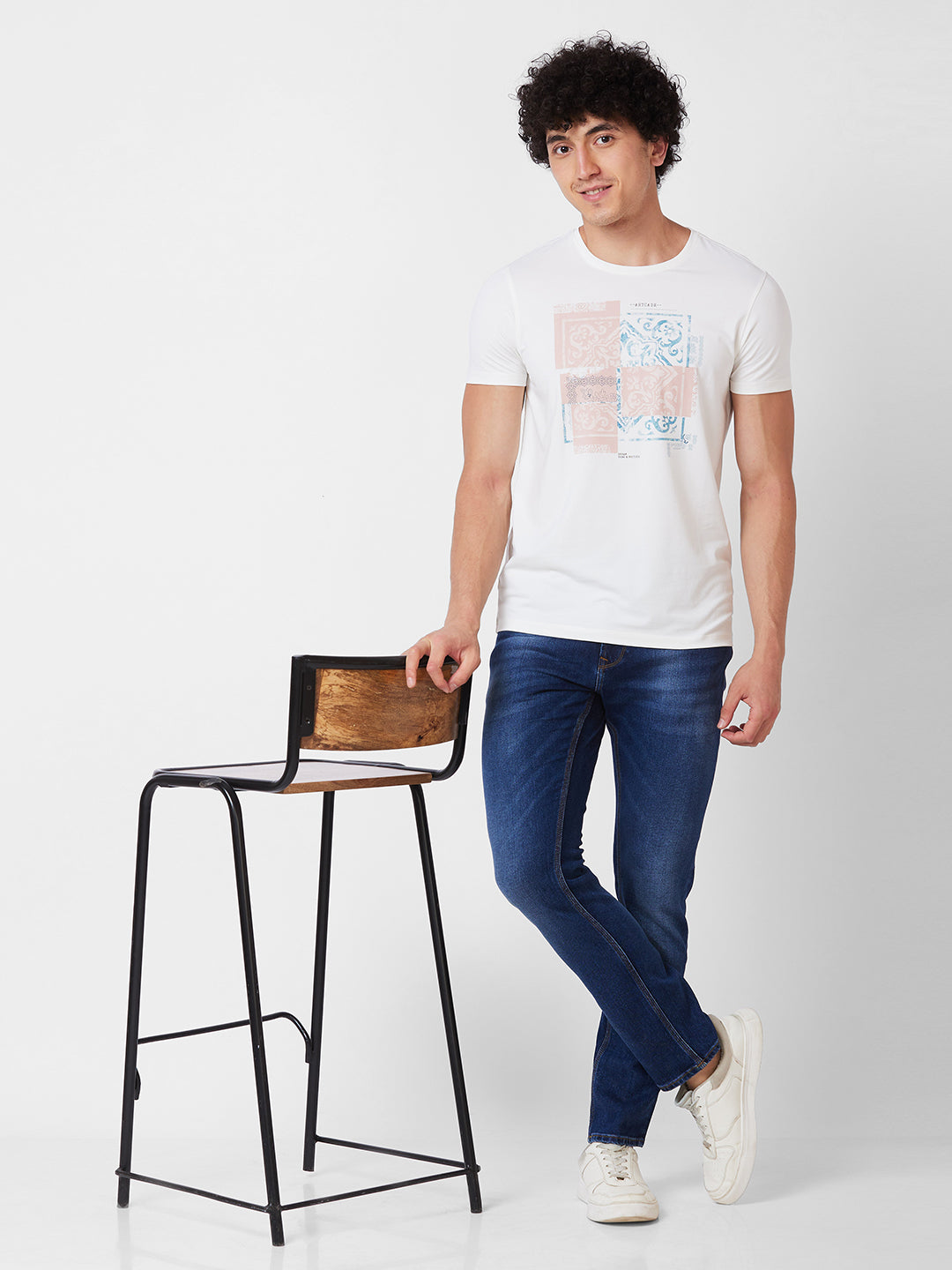 Spykar ROUND NECK HALF SLEEVES White T-shirt  For Men