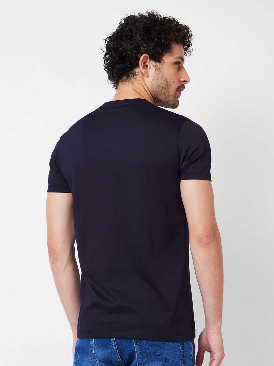 Spykar Round Neck Half Sleeves Blue T-Shirt  For Men