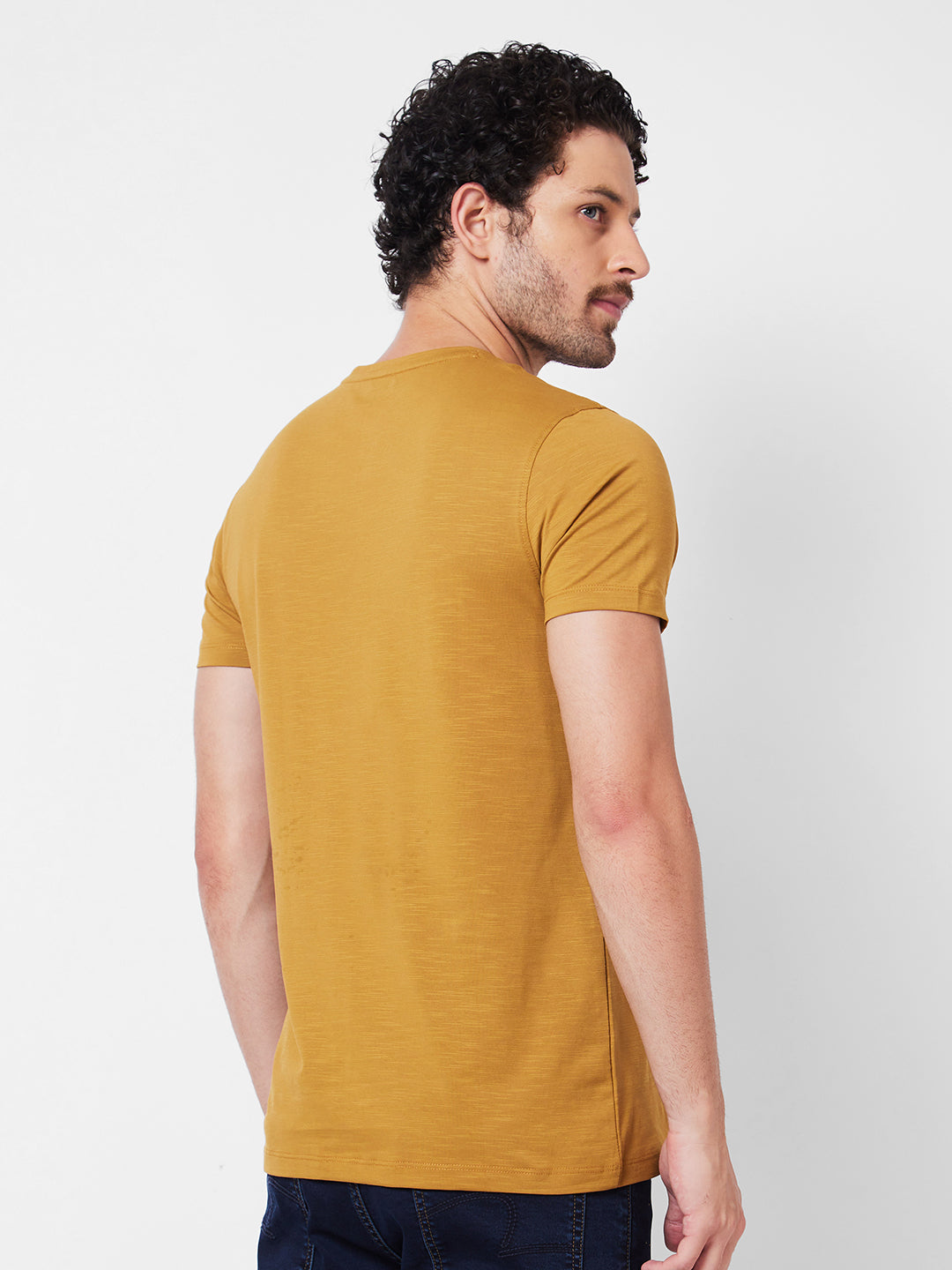 Spykar Round Neck Half Sleeves Khaki T-Shirt  For Men