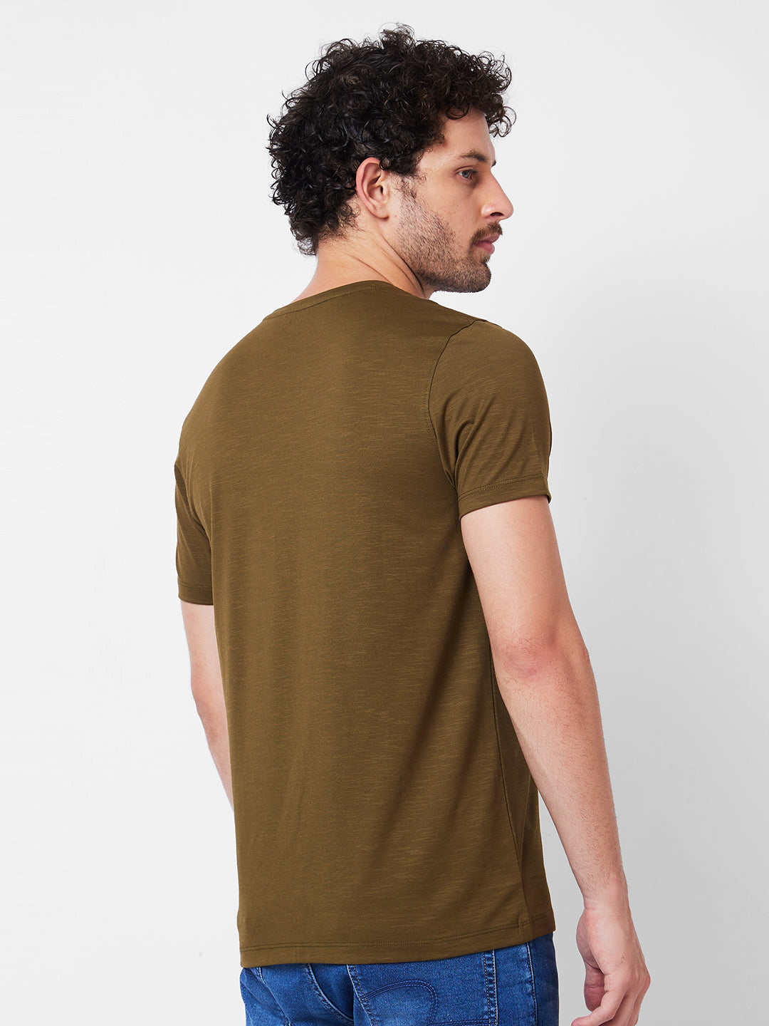 Spykar Round Neck Half Sleeves Green T-Shirt  For Men