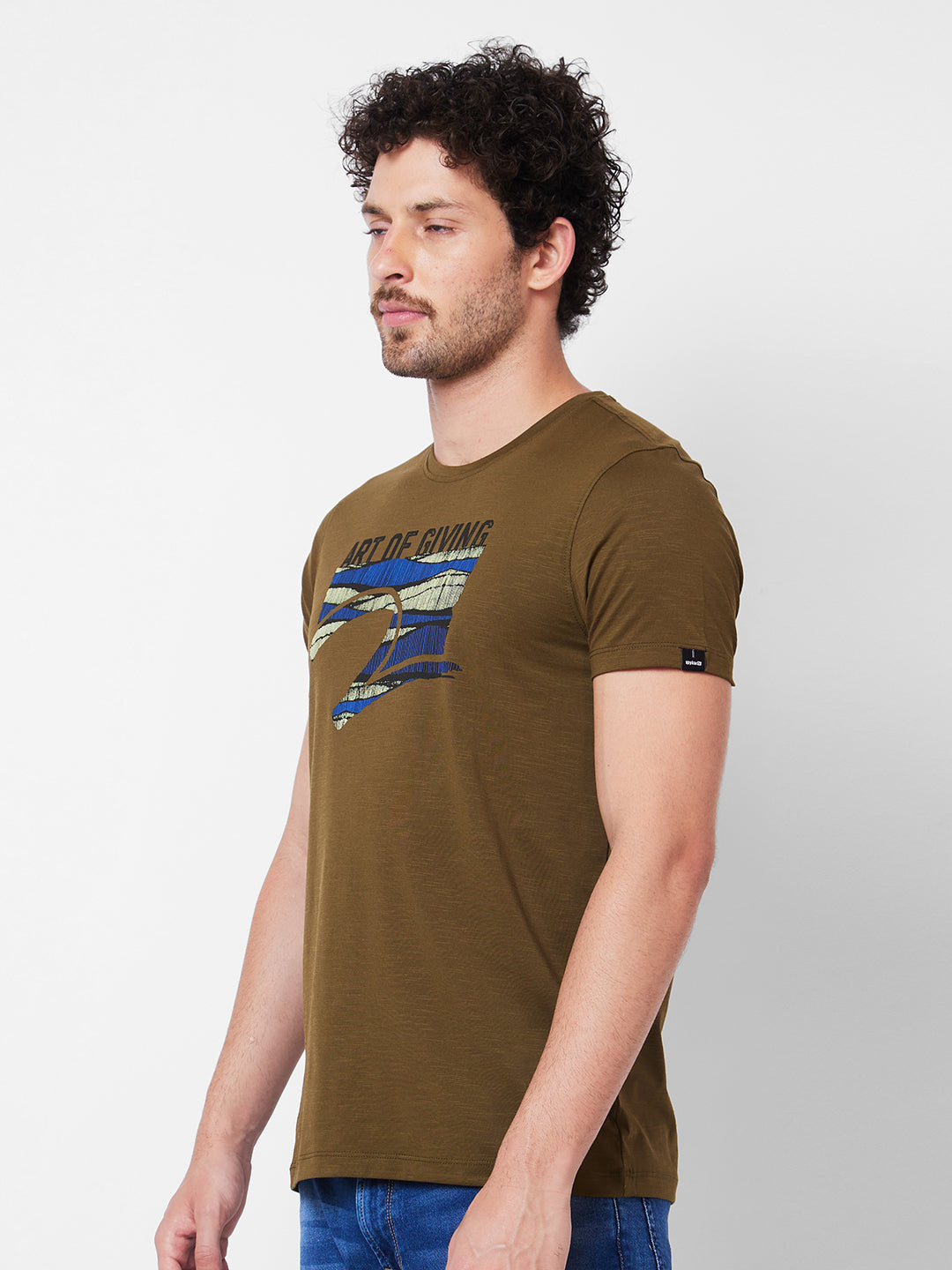 Spykar Round Neck Half Sleeves Green T-Shirt  For Men