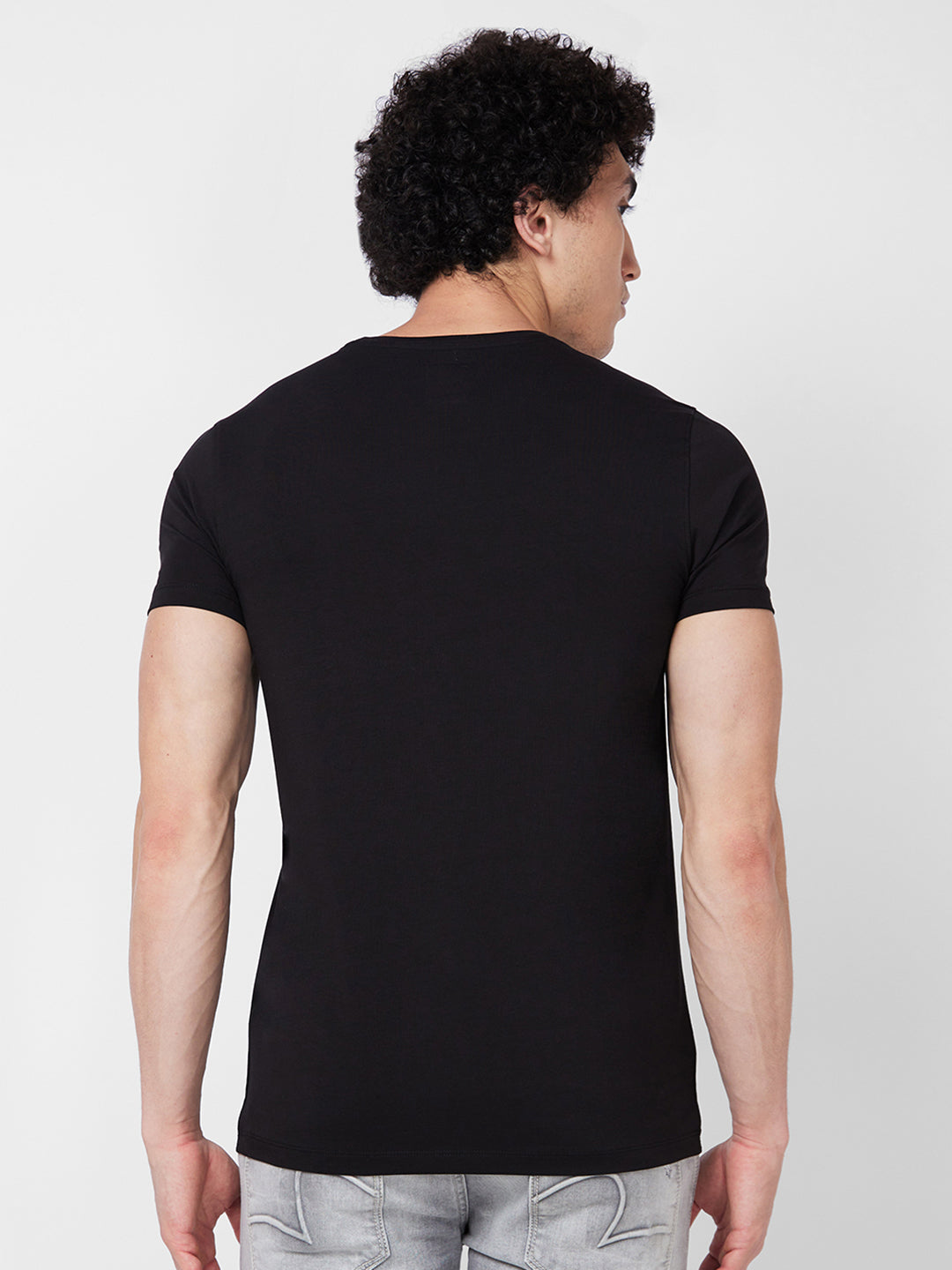 Spykar ROUND NECK HALF SLEEVES Black T-shirt  For Men