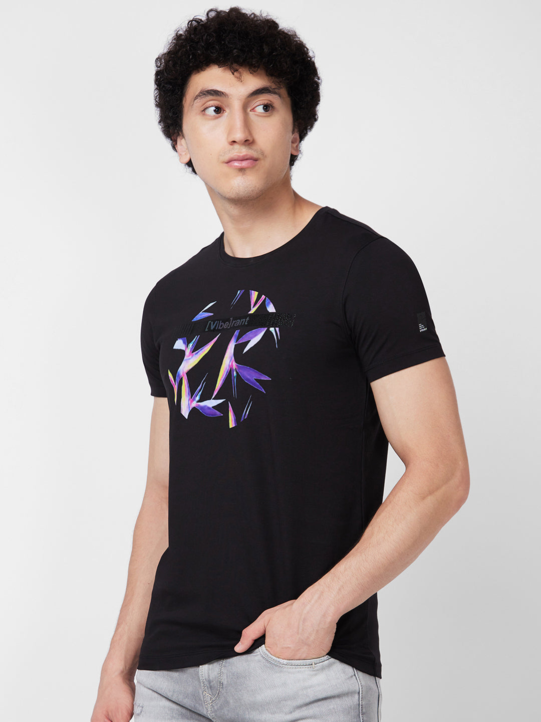 Spykar ROUND NECK HALF SLEEVES Black T-shirt  For Men