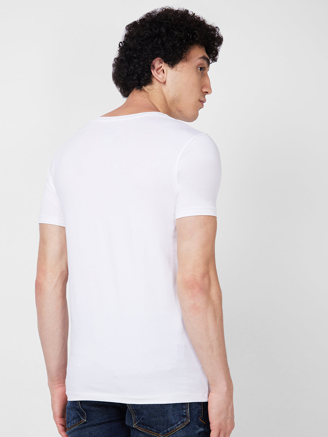 Buy OnlineSpykar Round Neck Half Sleeves White T-Shirt for Men