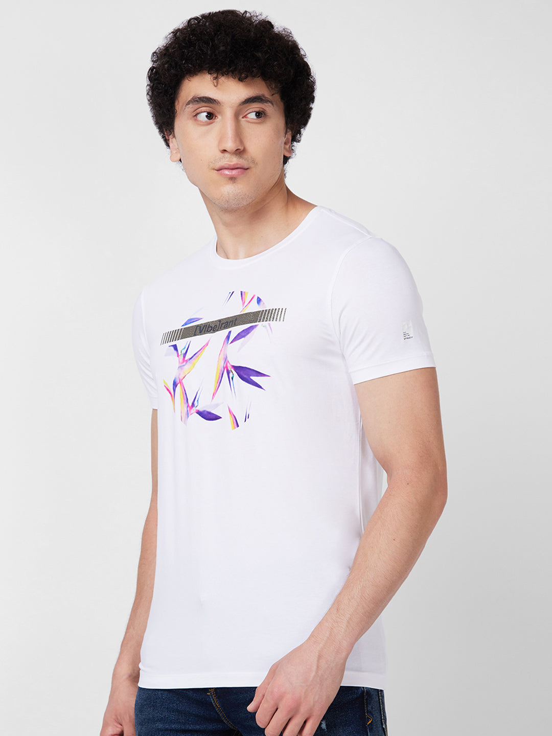 Spykar ROUND NECK HALF SLEEVES White T-shirt  For Men