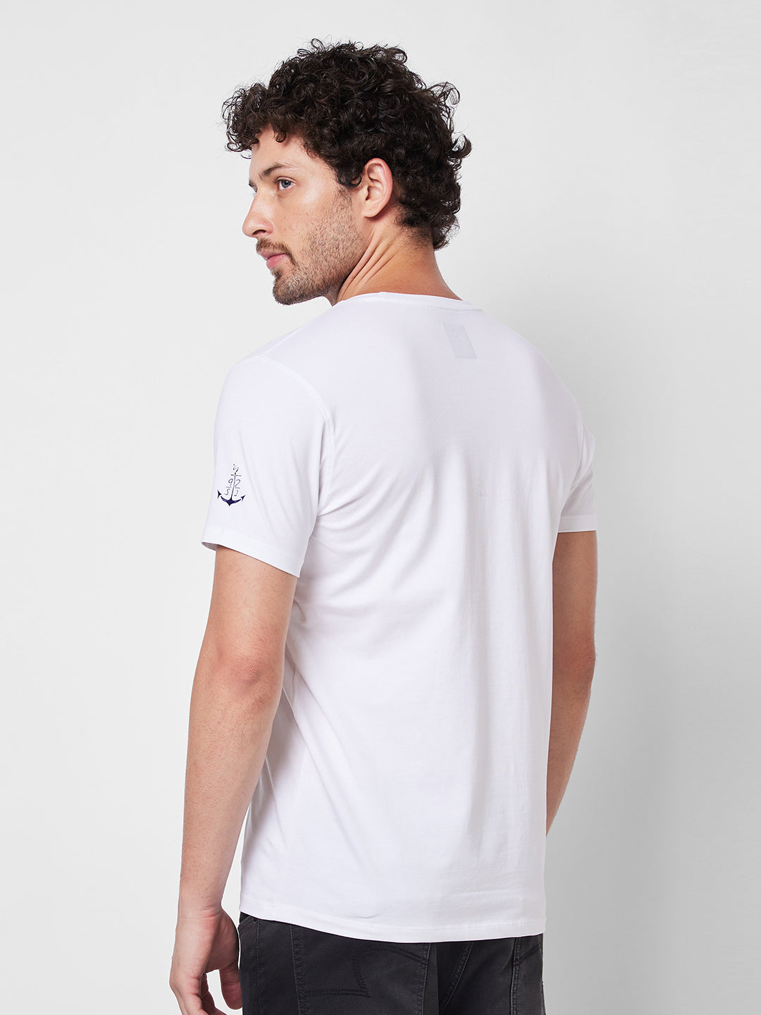 Spykar ROUND NECK HALF SLEEVES White T-shirt  For Men