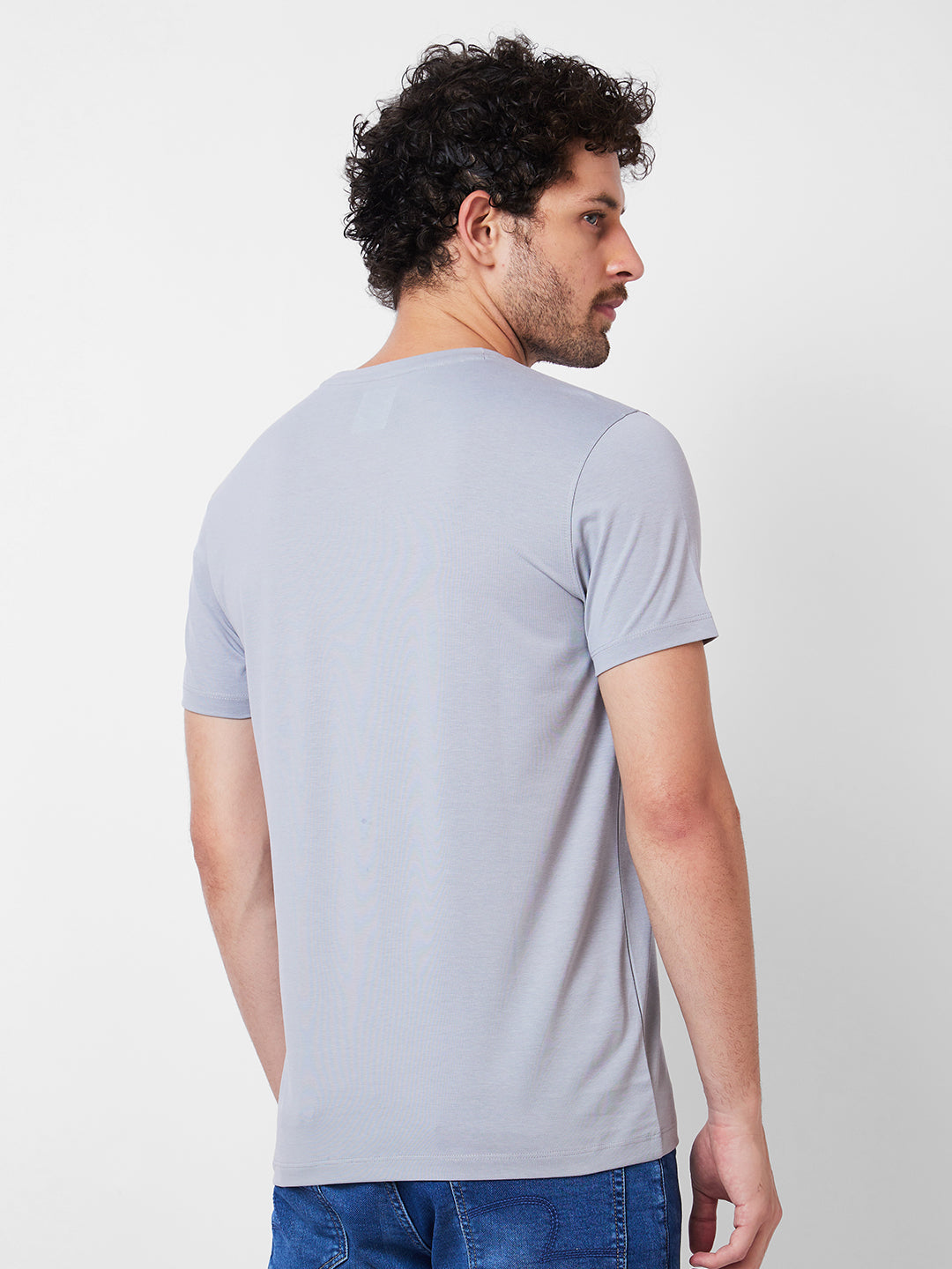 Spykar Round Neck Half Sleeves Grey T-Shirt  For Men