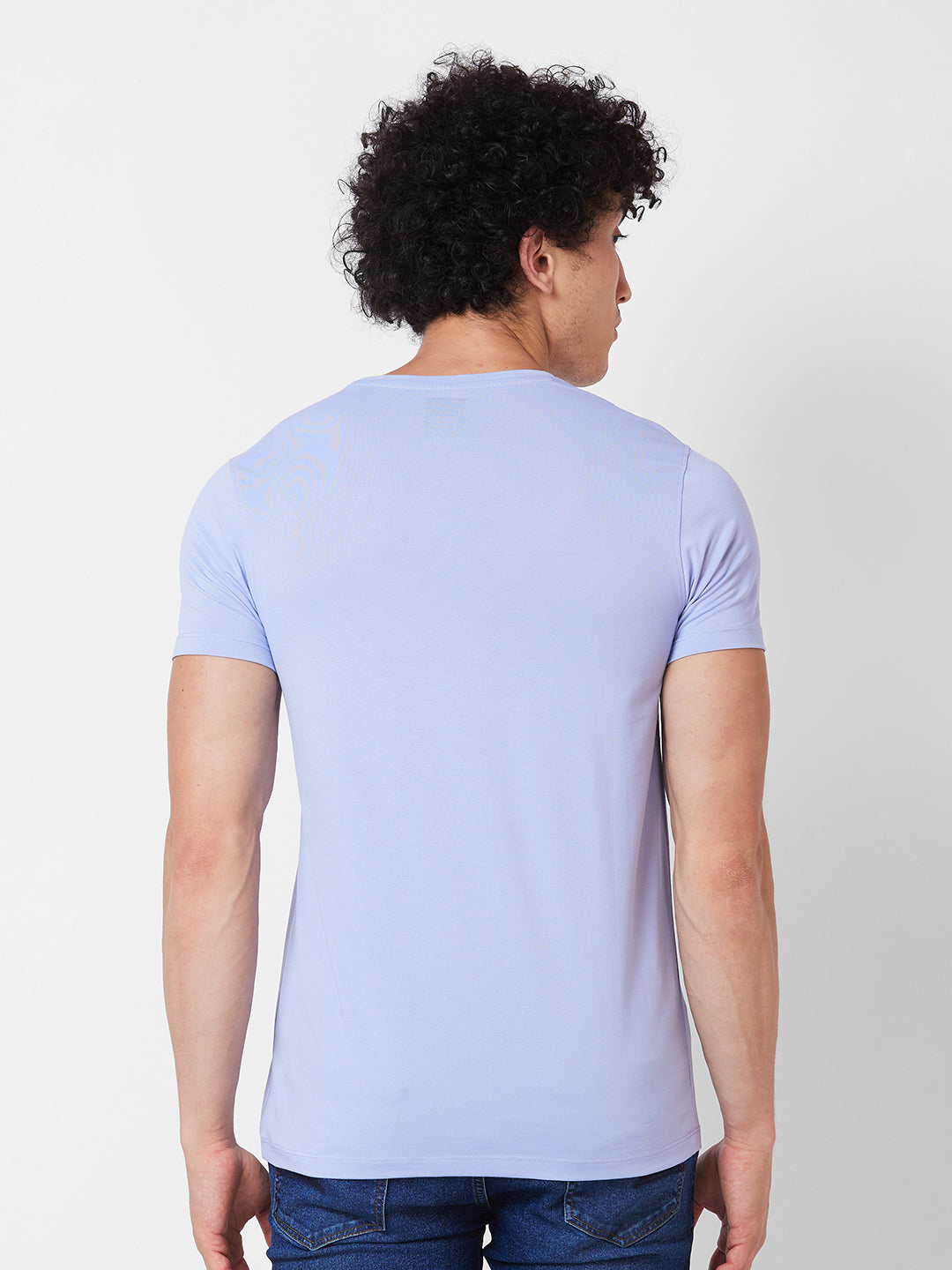 Spykar ROUND NECK HALF SLEEVES Blue T-shirt  For Men