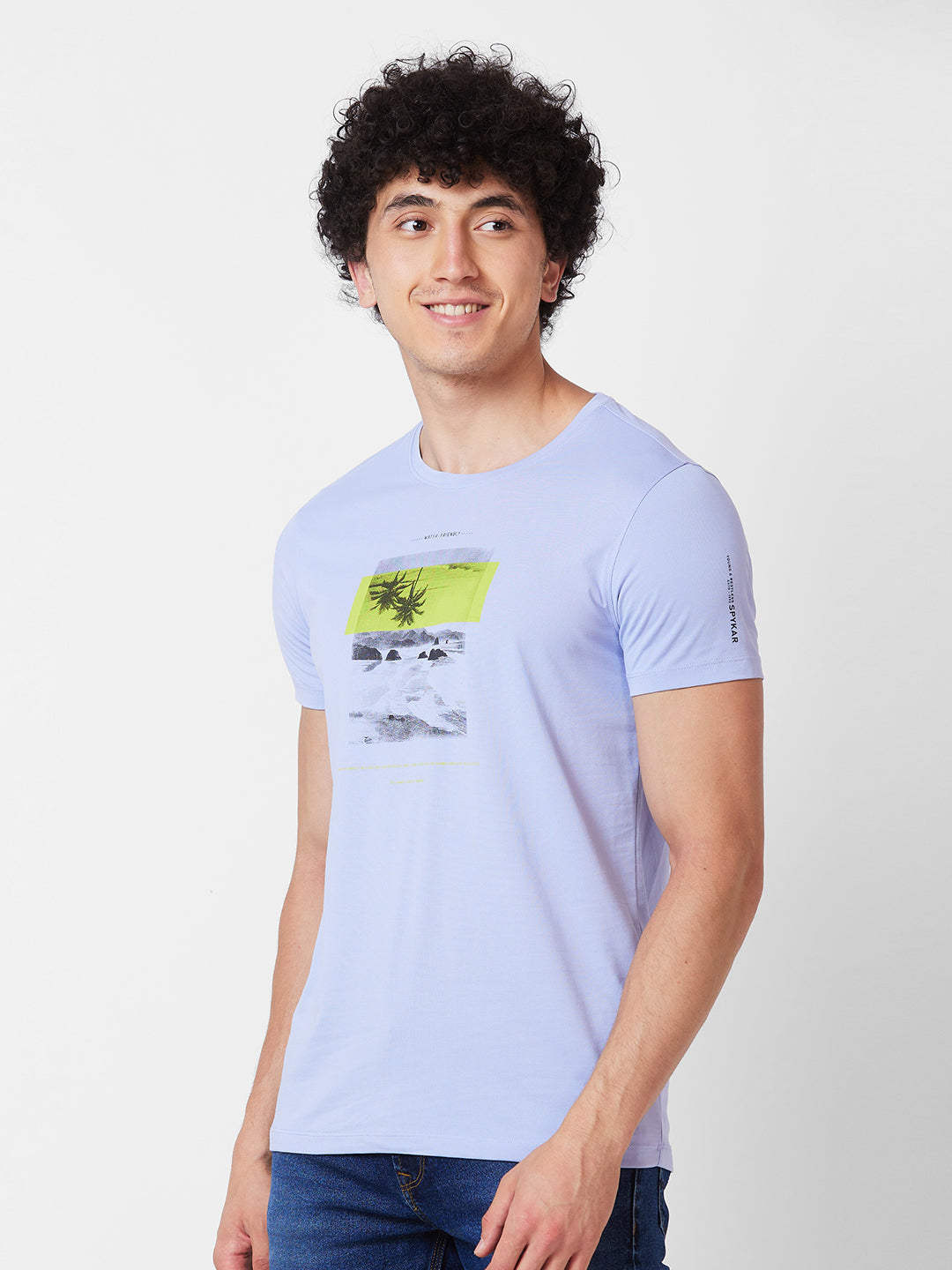 Spykar ROUND NECK HALF SLEEVES Blue T-shirt  For Men