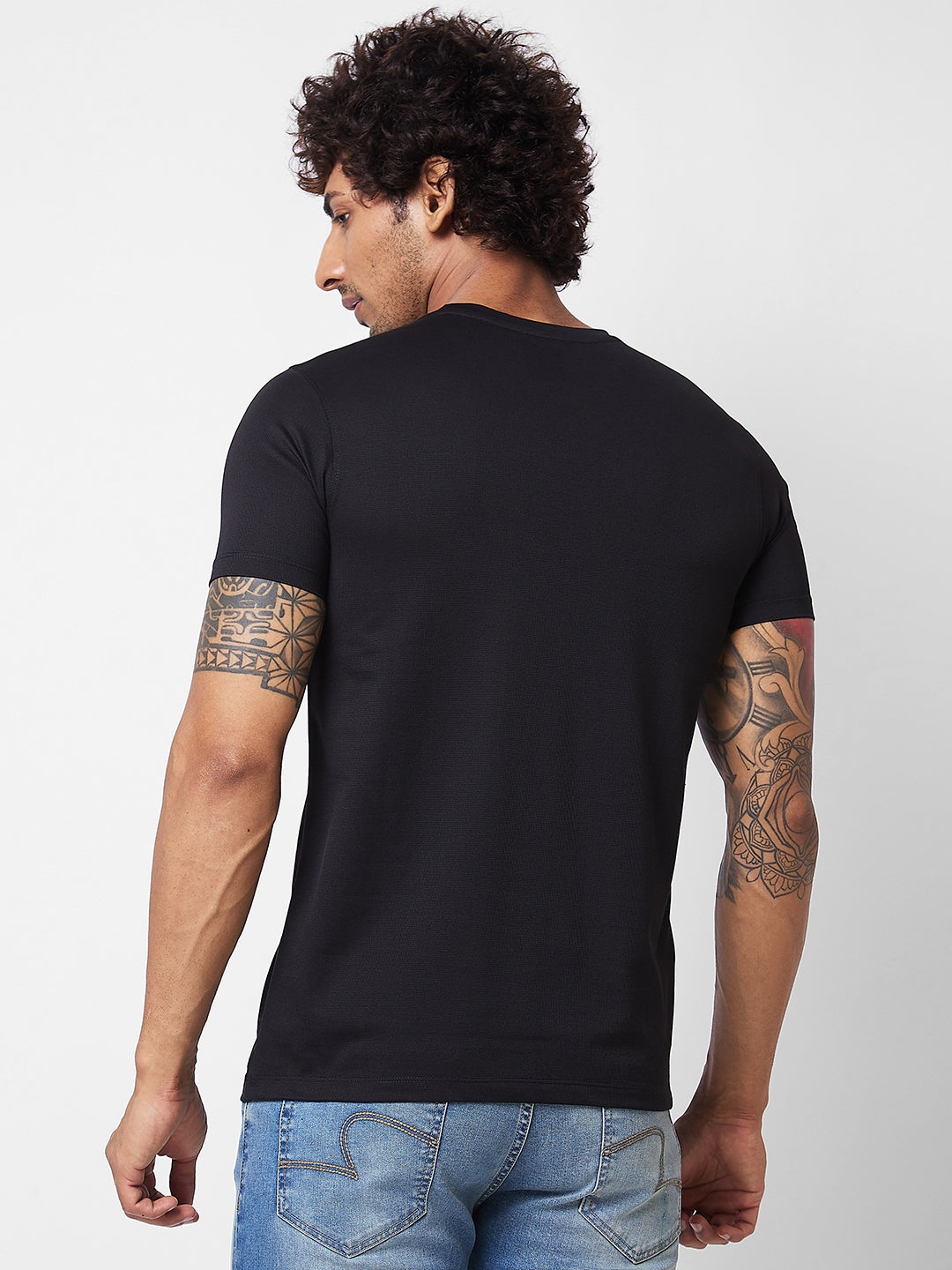 Spykar ROUND NECK HALF SLEEVES Black T-shirt  For Men