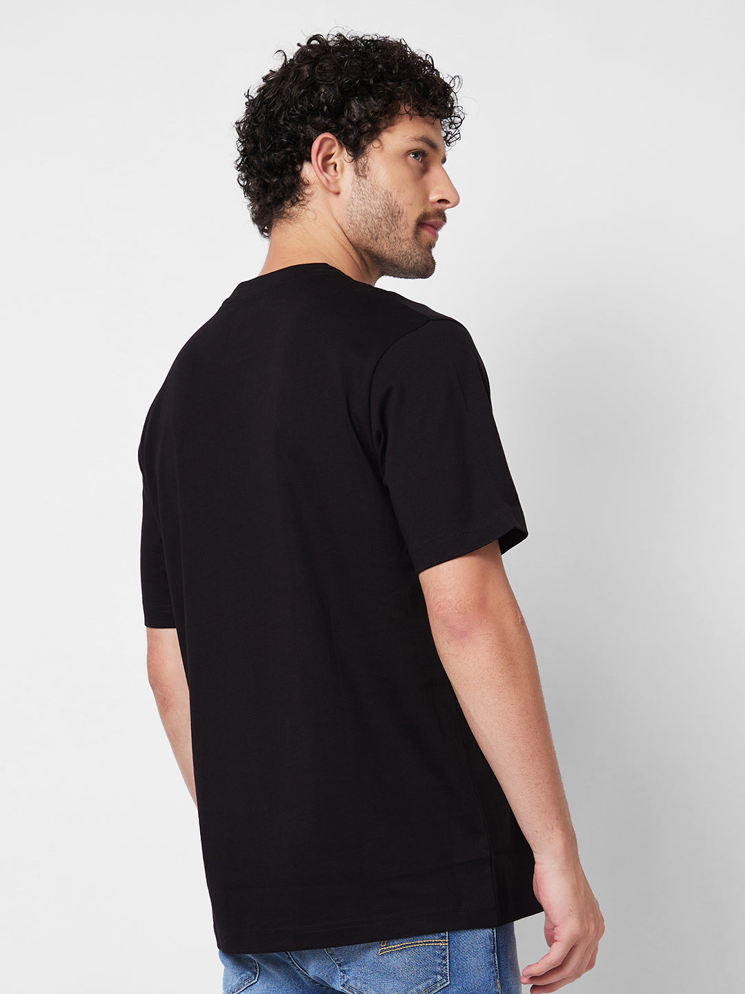 Spykar ROUND NECK HALF SLEEVES Black T-shirt  For Men