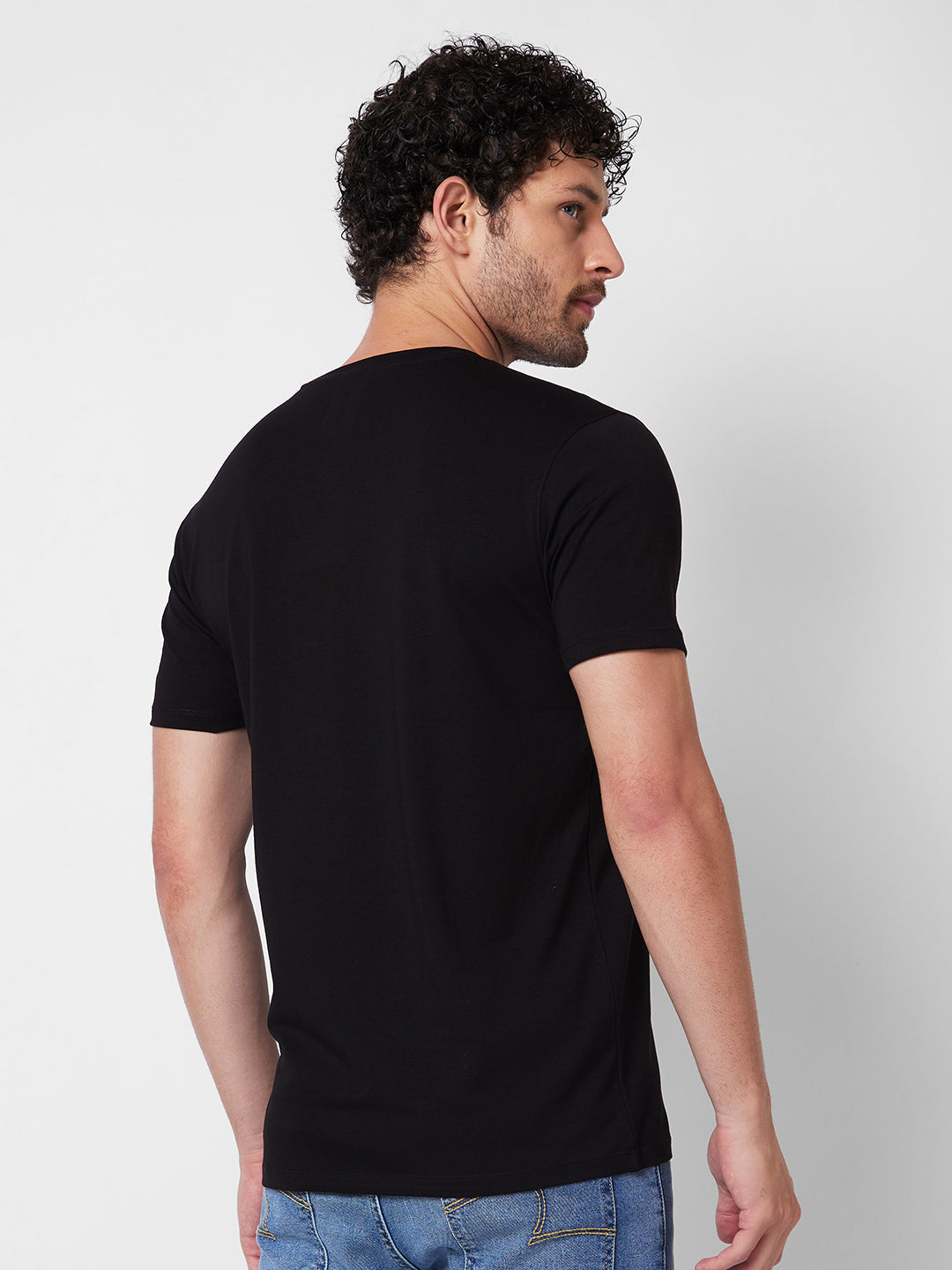 Spykar ROUND NECK HALF SLEEVES Black T-shirt  For Men