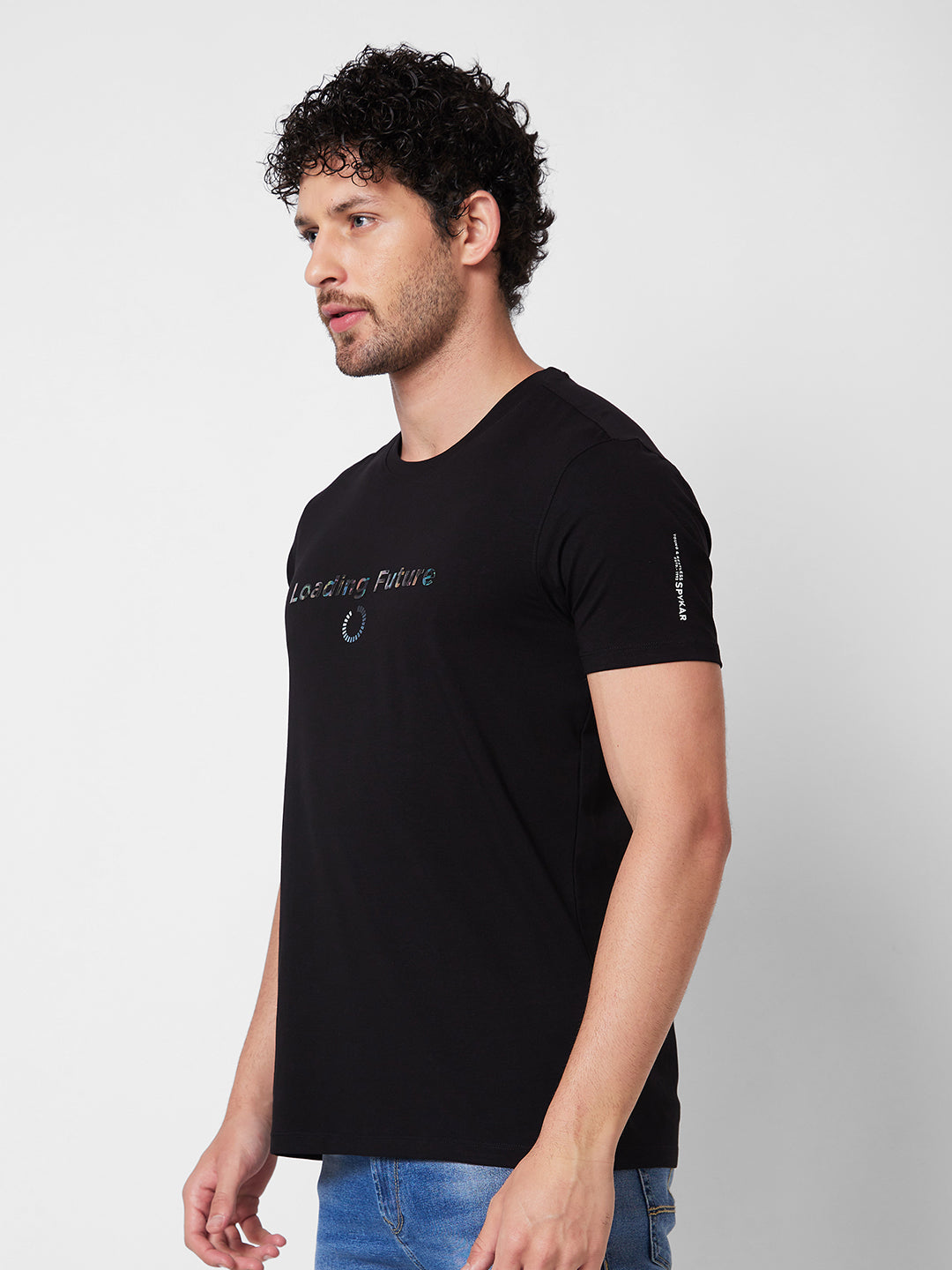 Spykar ROUND NECK HALF SLEEVES Black T-shirt  For Men