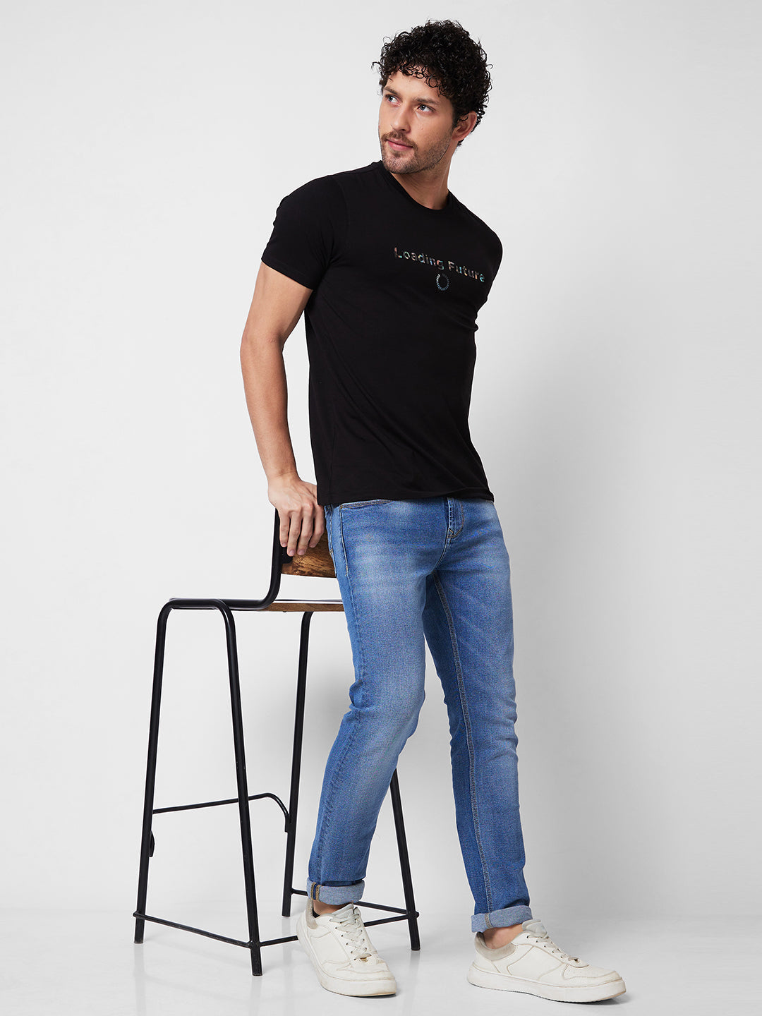 Spykar ROUND NECK HALF SLEEVES Black T-shirt  For Men