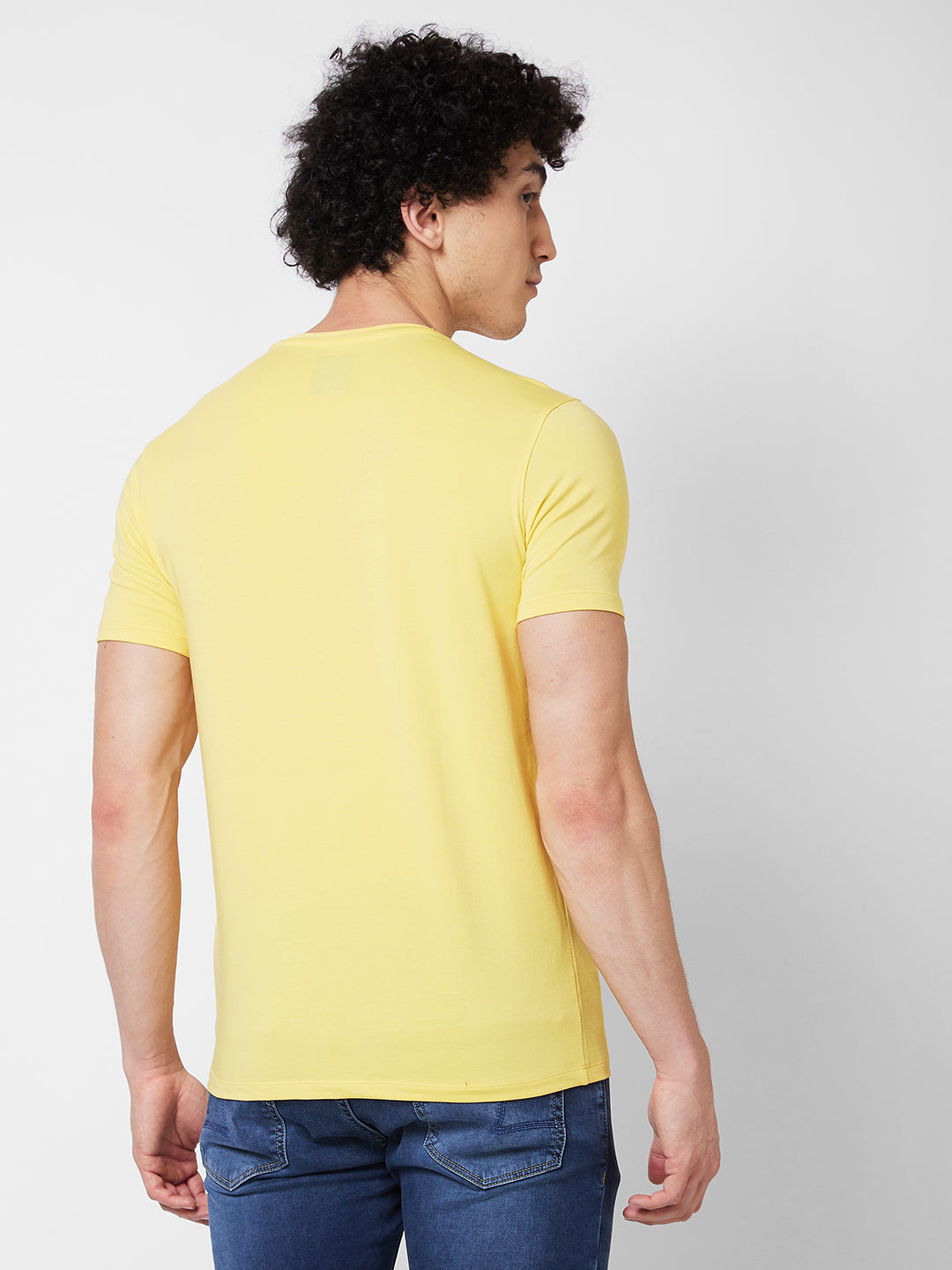 Spykar ROUND NECK HALF SLEEVES Yellow T-shirt  For Men