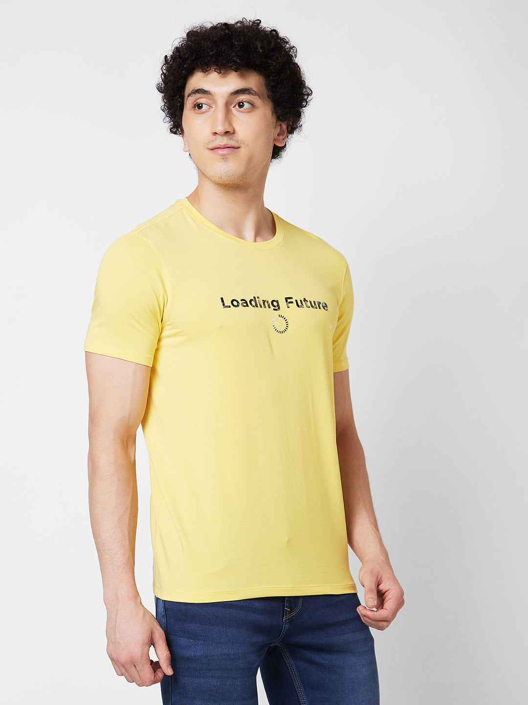 Spykar ROUND NECK HALF SLEEVES Yellow T-shirt  For Men